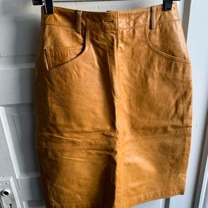 Mustard yellow leather skirt